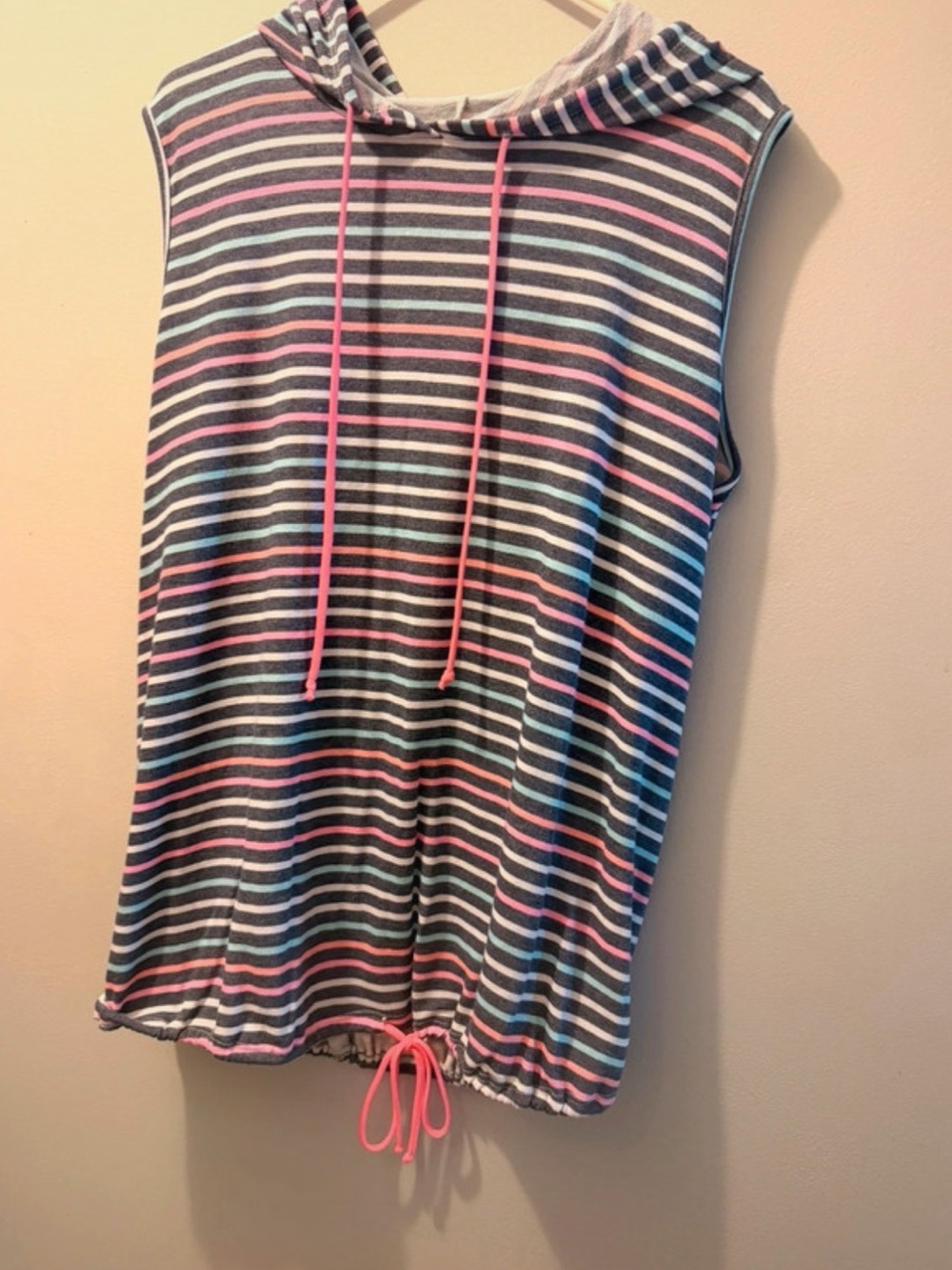 Lovely Melody Striped Sleeveless Hooded Tank - Pink, Gray, Blue